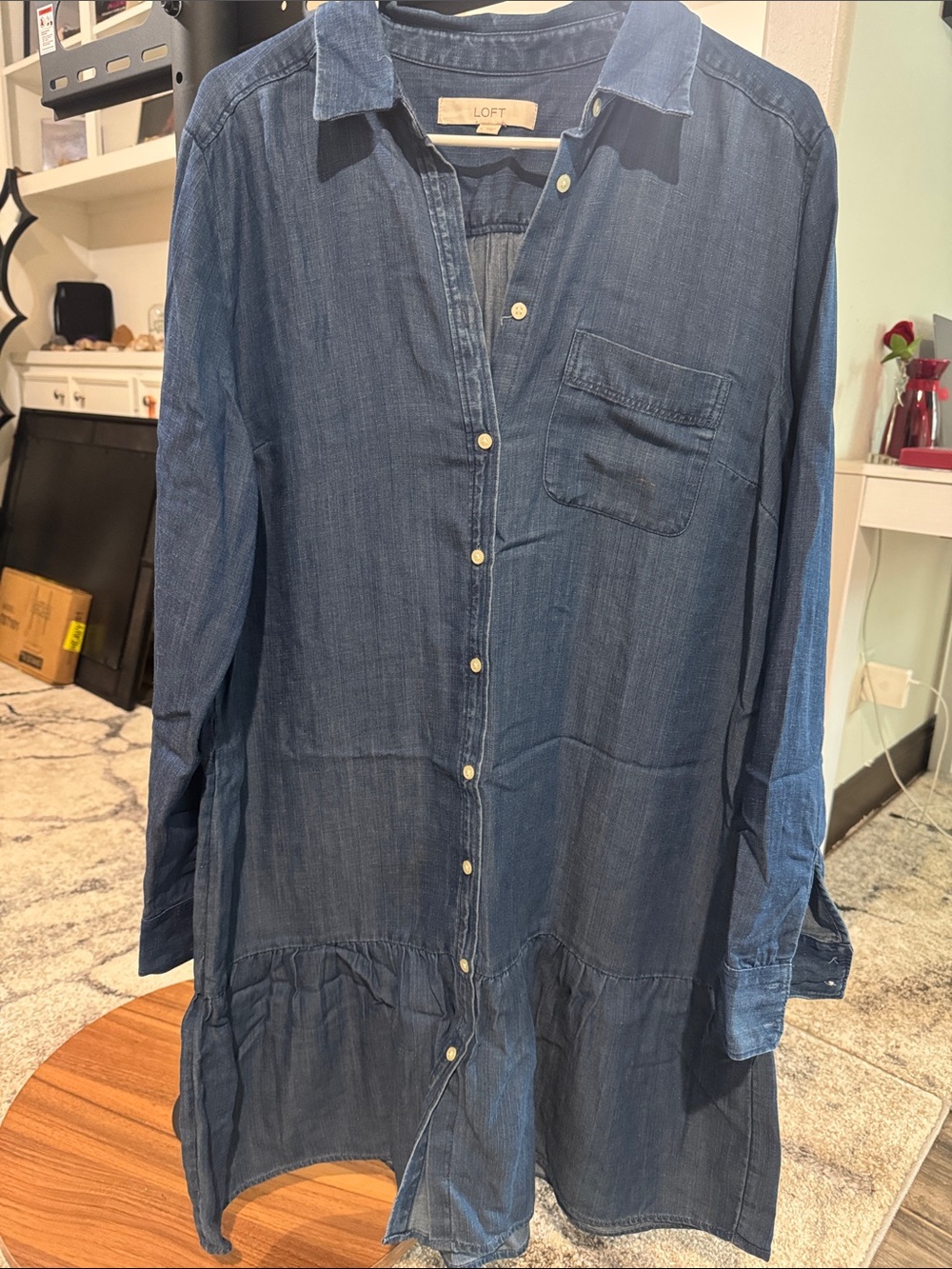 LOFT Indigo Blue Denim Button-Down Dress